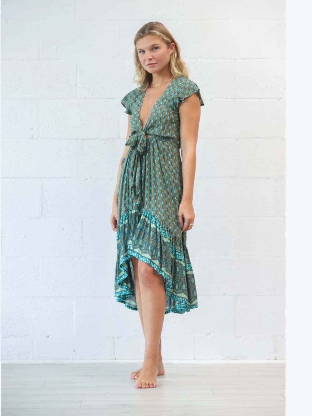 Gypsy Life Sunny Days Lotus Green High-Low Midi Skirt